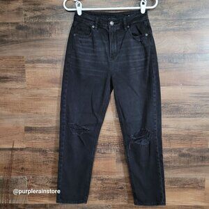 American Eagle Jeans Size 0 S Mom High Rise Comfort Stretch Waistband Black